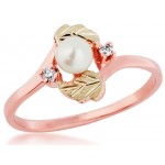 Genuine Pearl with Diamond Accent Rose Gold Ladies' Ring - By Mt Rushmore